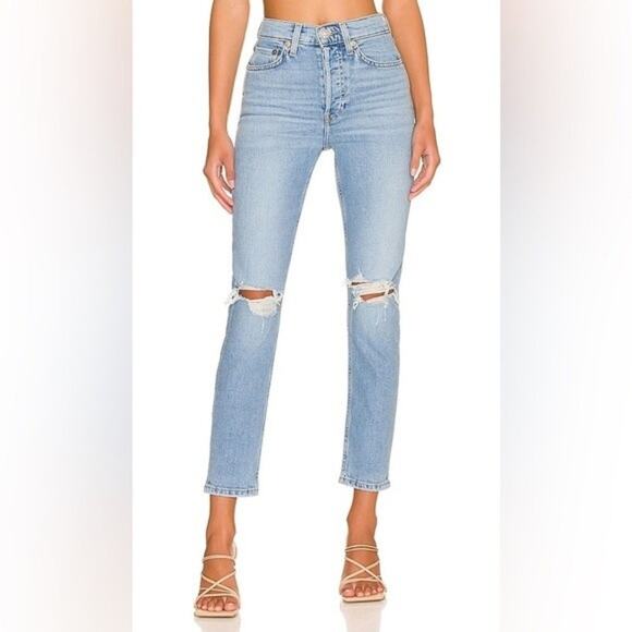 NWT RE/DONE 90s High Rise Ankle Crop Destroy Sanded Blue Size 28 - Picture 14 of 14